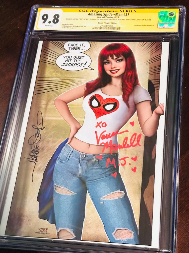 Amazing Spider-Man #27 Virgin Variant CGC 9.8 Dual Signed Voice Actress of Mary Jane & Nathan Szerdy